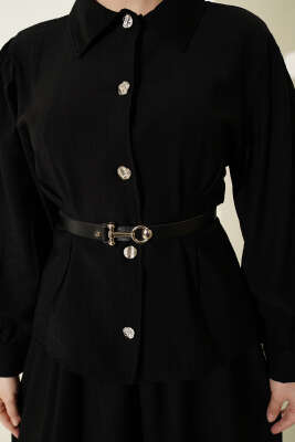 Kemerli Beli Pensli Etekli İkili Takım Siyah - İkili Takım