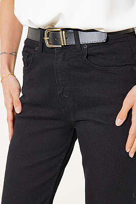 Kemerli Boru Paça Kesikli Kot Pantolon Siyah - Kadın Giyim Modelleri