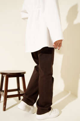 Kemerli Boru Paça Kot Pantolon Kahve - Pantolon