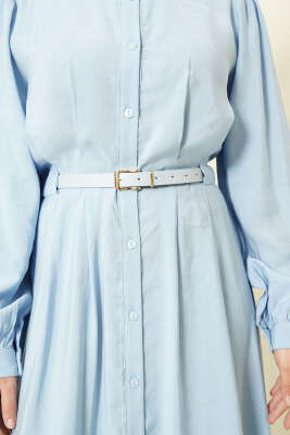 Kemerli Boydan Düğmeli Modal Elbise Bebe Mavi - Elbise