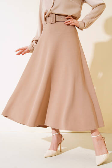 Kemerli Çan Etek Latte - Etek