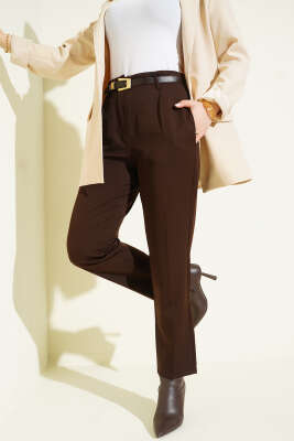 Kemerli Cepli Dar Paça Kumaş Pantolon Kahve - MISRA