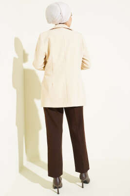 Kemerli Cepli Dar Paça Kumaş Pantolon Kahve - Pantolon