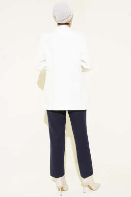 Kemerli Cepli Dar Paça Kumaş Pantolon Lacivert - Pantolon