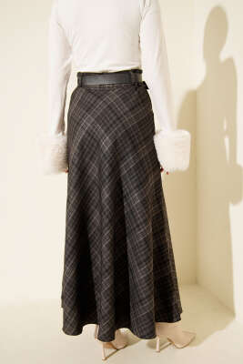 Kemerli Cepli Ekose Desen Etek Antrasit - Etek