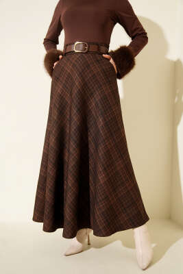 Kemerli Cepli Ekose Desen Etek Kahve - ALİ AKKAYA