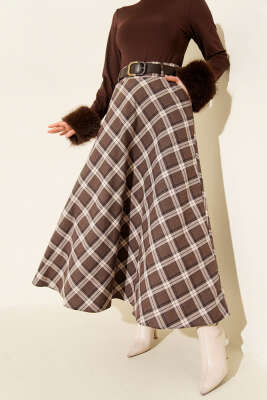 Kemerli Cepli Ekose Desen Etek Kestane - ALİ AKKAYA