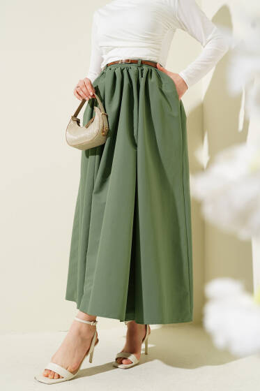 Kemerli Cepli Kloş Etek Çağla Yeşili - Etek