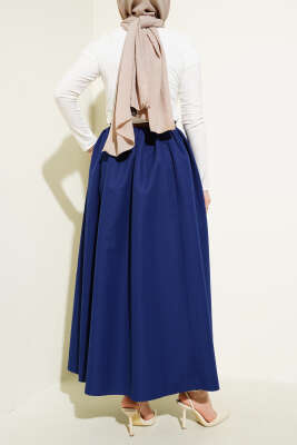 Kemerli Cepli Kloş Etek Lacivert - Uzun Etek