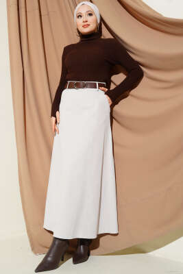 Kemerli Çift Cepli Kloş Etek Taş - Etek