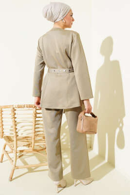 Kemerli Çıtçıtlı Ceket İkili Takım Çağla Yeşili - İkili Takım