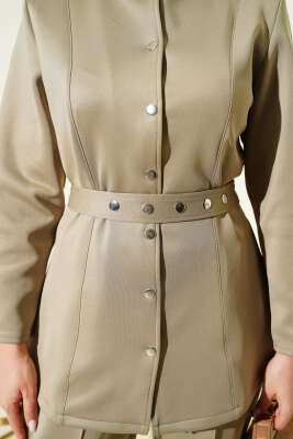 Kemerli Çıtçıtlı Ceket İkili Takım Çağla Yeşili - İkili Takım