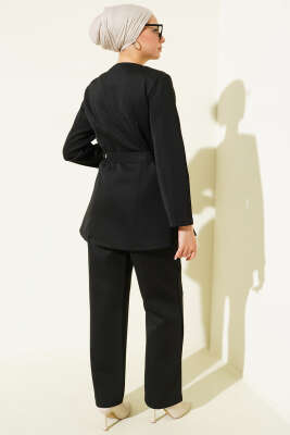 Kemerli Çıtçıtlı Ceket İkili Takım Siyah - İkili Takım