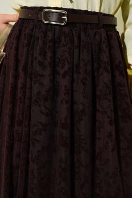 Kemerli Dantel Detaylı Etek Kahve - Etek