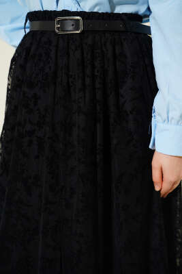 Kemerli Dantel Detaylı Etek Siyah - Etek