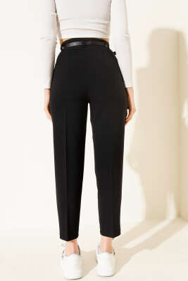 Kemerli Dar Paça Kumaş Pantolon Siyah - Kadın Giyim Modelleri