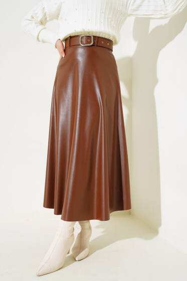 Kemerli Deri Çan Etek Taba - Etek