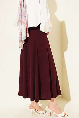 Kemerli Dikiş Detaylı Kloş Etek Bordo - 700-1000 TL Ürünler