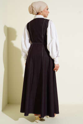 Kemerli Dikiş Detaylı Kot Jile Bordo - Elbise