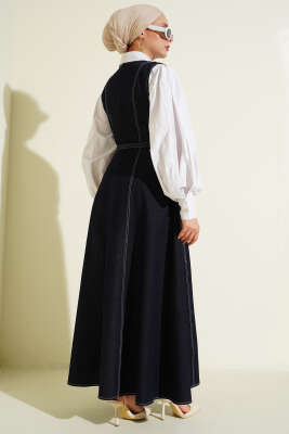 Kemerli Dikiş Detaylı Kot Jile Lacivert - Elbise