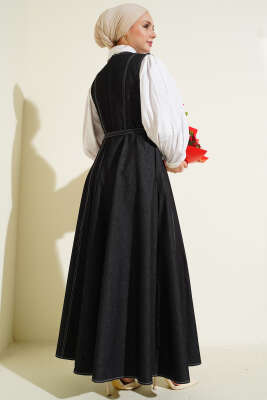 Kemerli Dikiş Detaylı Kot Jile Siyah - Elbise