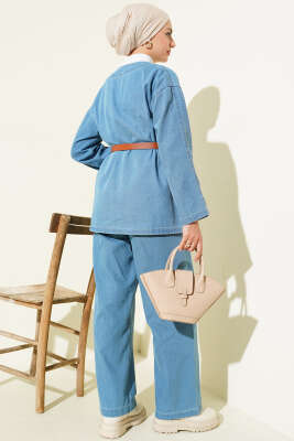 Kemerli Düğmeli Kot İkili Takım Kot Mavisi - İkili Takım