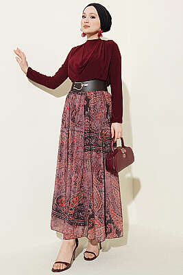 Kemerli Etnik Desenli ikili Takım Bordo - İkili Takım