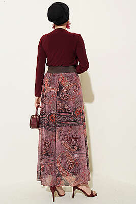 Kemerli Etnik Desenli ikili Takım Bordo - İkili Takım