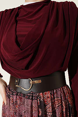 Kemerli Etnik Desenli ikili Takım Bordo - İkili Takım