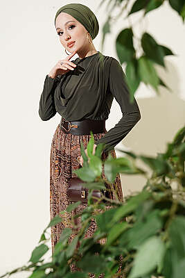 Kemerli Etnik Desenli ikili Takım Haki - İkili Takım