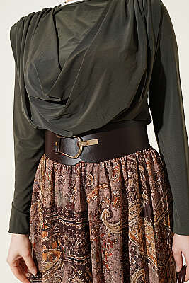 Kemerli Etnik Desenli ikili Takım Haki - İkili Takım