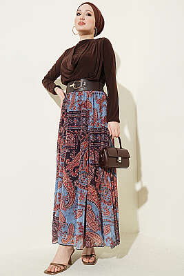 Kemerli Etnik Desenli ikili Takım Kahve - HATUN