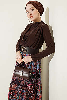 Kemerli Etnik Desenli ikili Takım Kahve - İkili Takım