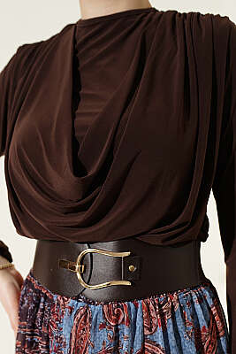 Kemerli Etnik Desenli ikili Takım Kahve - İkili Takım