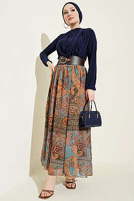 Kemerli Etnik Desenli ikili Takım Lacivert - İkili Takım