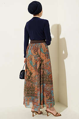 Kemerli Etnik Desenli ikili Takım Lacivert - İkili Takım