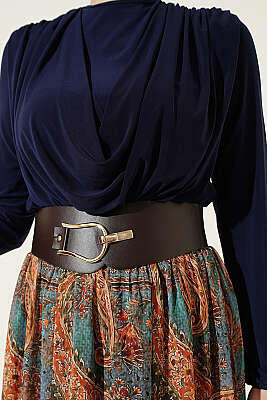 Kemerli Etnik Desenli ikili Takım Lacivert - İkili Takım