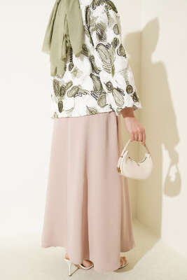 Kemerli Fermuarlı Basic Etek Bej - Etek