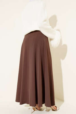 Kemerli Fermuarlı Basic Etek Kahve - Etek