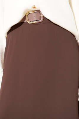 Kemerli Fermuarlı Basic Etek Kahve - Etek