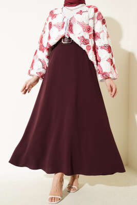 Kemerli Fermuarlı Basic Etek Mürdüm - ALİ AKKAYA