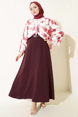 Kemerli Fermuarlı Basic Etek Mürdüm - Etek