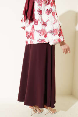 Kemerli Fermuarlı Basic Etek Mürdüm - Etek