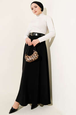Kemerli Fermuarlı Basic Etek Siyah - Etek