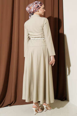 Kemerli Fermuarlı Basic Etekli Takım Bej - İkili Takım