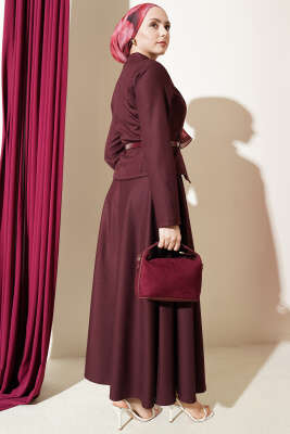 Kemerli Fermuarlı Basic Etekli Takım Bordo - İkili Takım