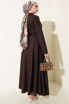 Kemerli Fermuarlı Basic Etekli Takım Kahve - İkili Takım