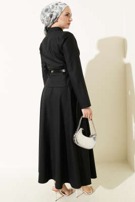 Kemerli Fermuarlı Basic Etekli Takım Siyah - İkili Takım