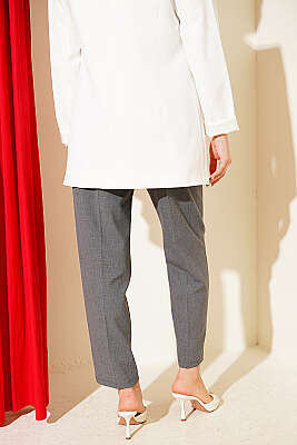 Kemerli Fermuarlı Dar Paça Pantolon Füme - Pantolon