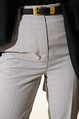 Kemerli Fermuarlı Dar Paça Pantolon Gri - Pantolon